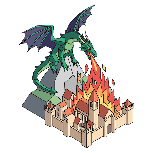 dragon breathing fire onto town