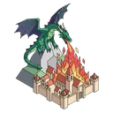 dragon breathing fire onto town