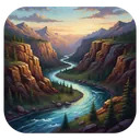 river in valley Oil Painting icon