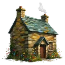 stone cottage Oil Painting icon