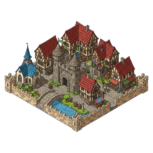 medieval city block Isometric icon