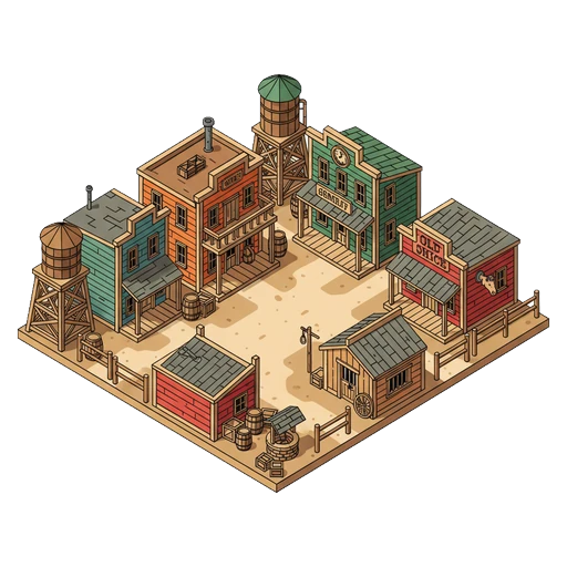 old west city block Isometric icon