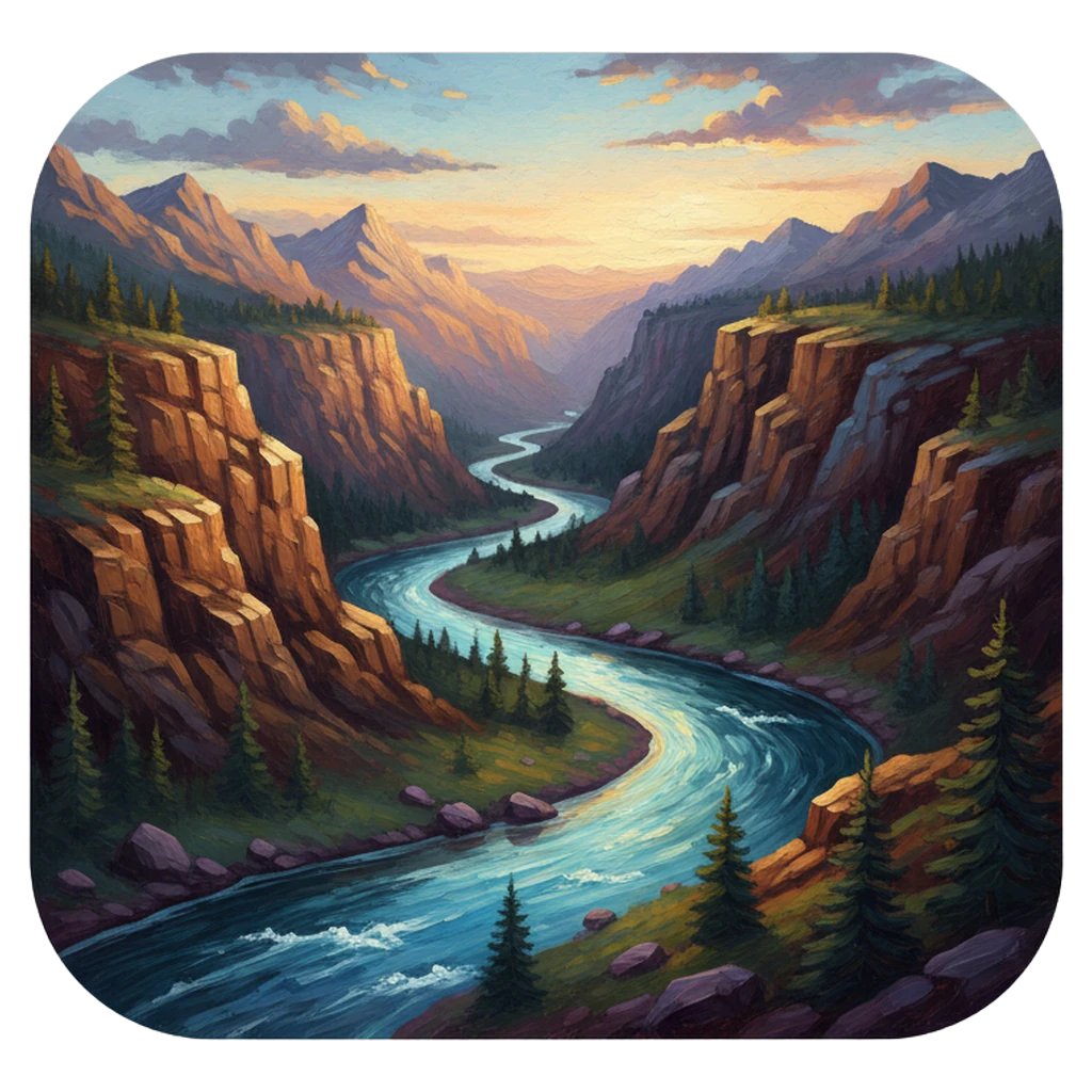 river in valley Oil Painting icon