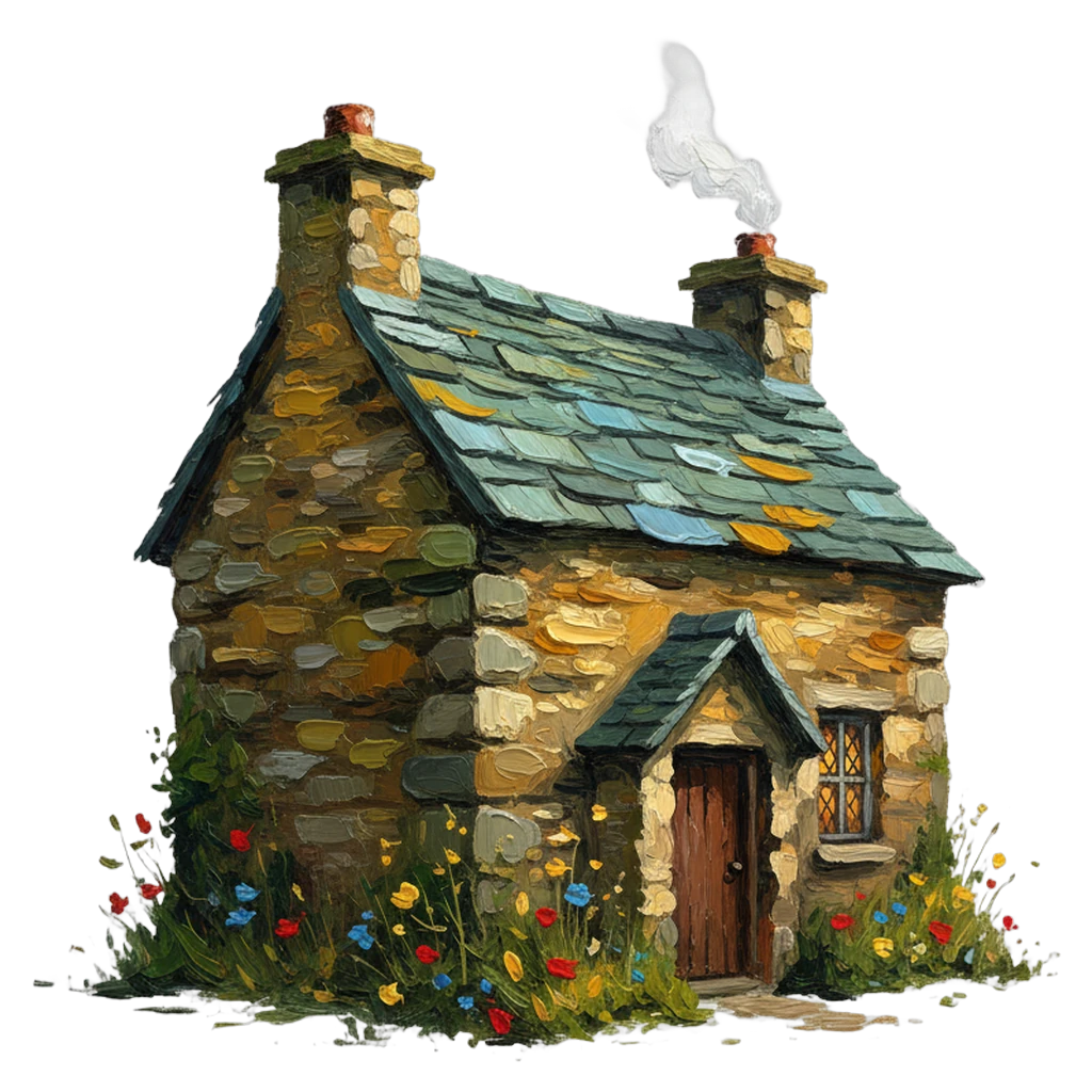 stone cottage Oil Painting icon