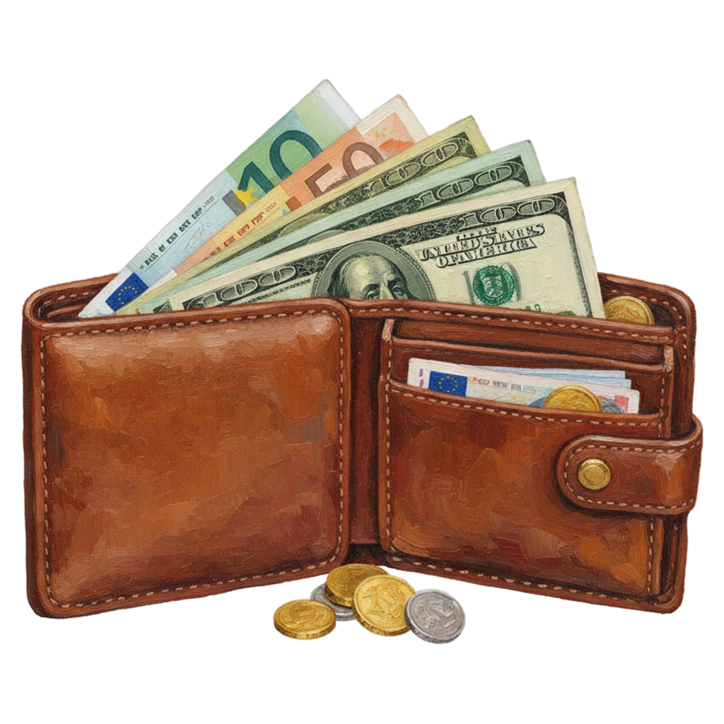 wallet with cash Oil Painting icon - free AI-generated oil painting icon for web and app projects