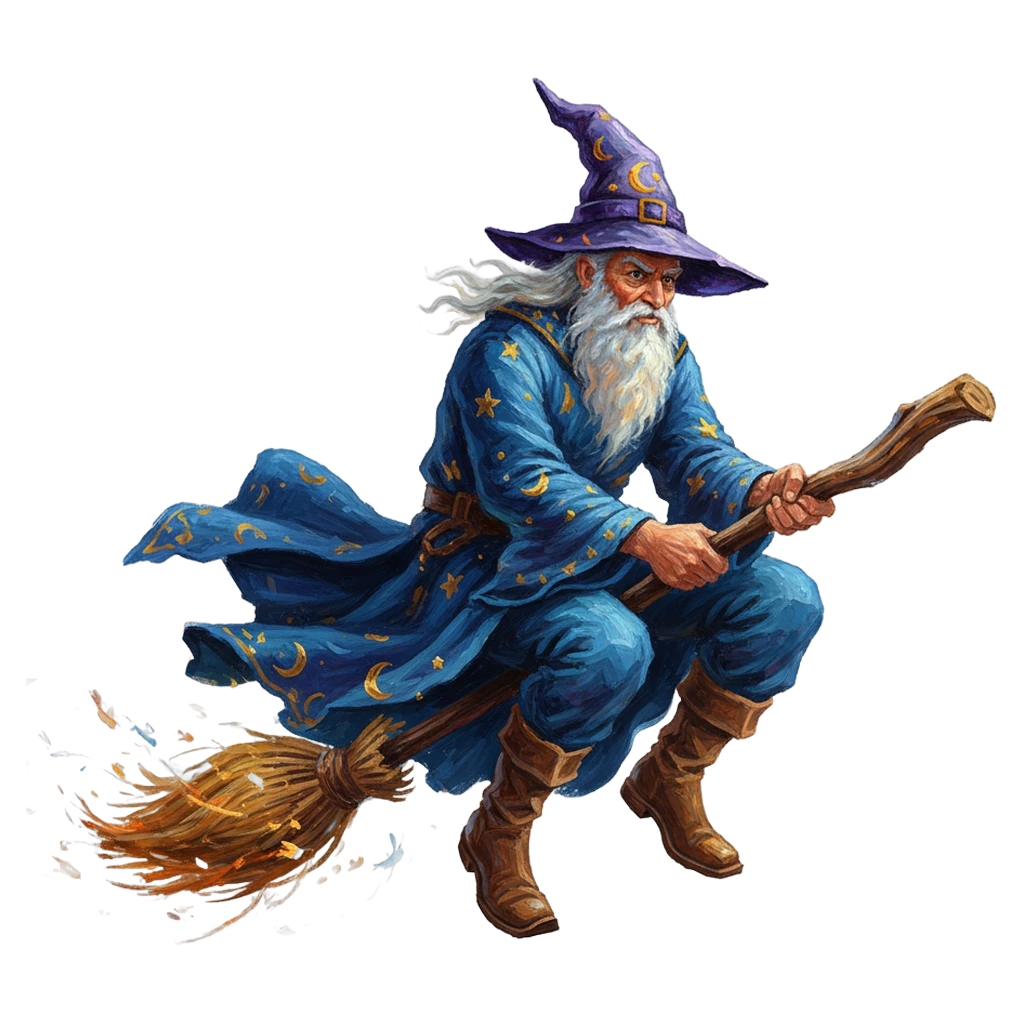 wizard flying on broom Oil Painting icon